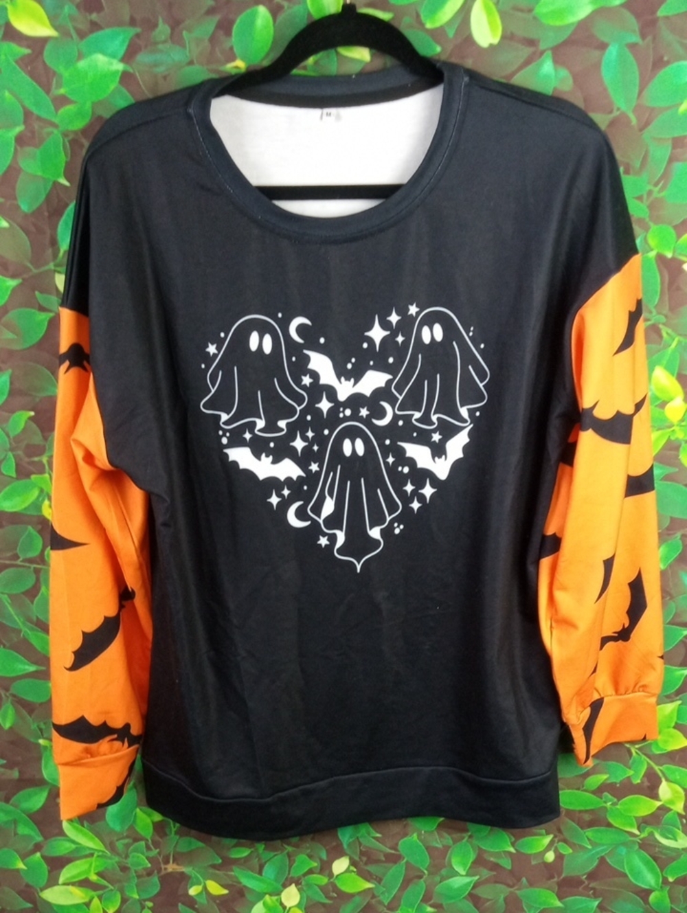 👻 Halloween Ghost Long-Sleeve Top - Black & Orange